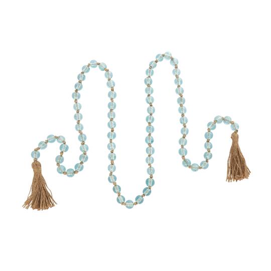 Ivory and Iris 87" Handmade Round Glass Beaded Garland with Jute Tassel